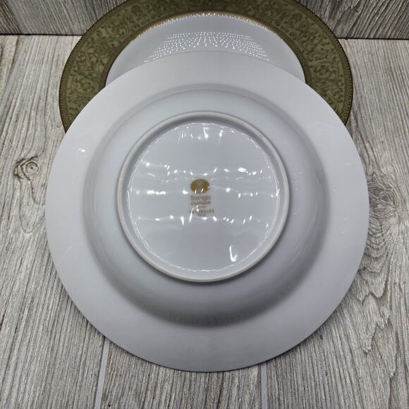 Set Of 4 Sango China Versailles Rim Soup Bowls 8 1/2" Japan #3632 Green Gold - Picture 6 of 7